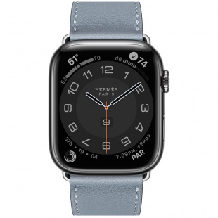 Apple Watch Series 7 Hermès // 45мм GPS + Cellular // Корпус из нержавеющей стали цвета «черный космос», ремешок Single Tour цвета Bleu Lin