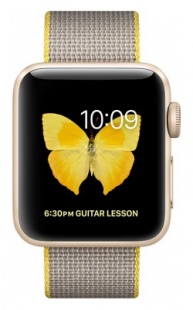 Apple Watch Series 2 38мм Корпус из золотистого алюминия, спортивный ремешок цвета «жёлтый/светло‑серый» (MNP32)