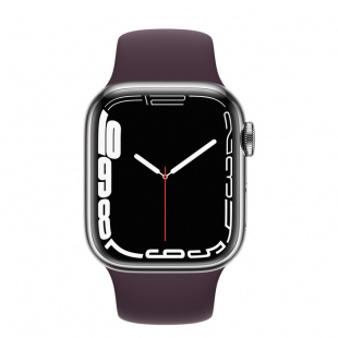 Apple Watch Series 7 // 45мм GPS + Cellular // Корпус из нержавеющей стали серебристого цвета, спортивный ремешок цвета «тёмная вишня»