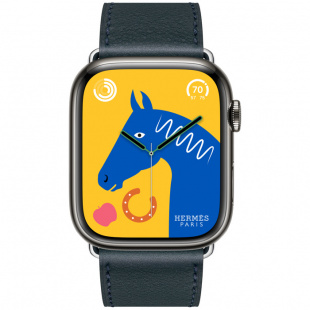 Apple Watch Series 8 Hermès // 45мм GPS + Cellular // Корпус из нержавеющей стали цвета «черный космос», ремешок Single Tour цвета Vert Rousseau