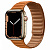 Купить Apple Watch Series 7 // 45мм GPS + Cellular // Корпус из нержавеющей стали золотого цвета, кожаный браслет цвета «золотистая охра», размер ремешка M/L