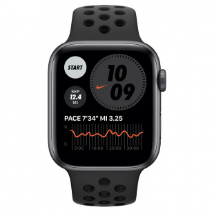 Apple Watch SE // 44мм GPS + Cellular // Корпус из алюминия цвета «серый космос», спортивный ремешок Nike цвета «Антрацитовый/чёрный» (2020)