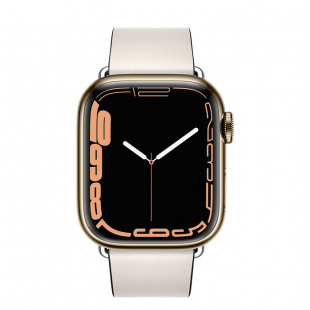 Apple Watch Series 7 // 41мм GPS + Cellular // Корпус из нержавеющей стали золотого цвета, ремешок цвета «белый мел» с современной пряжкой (Modern Buckle), размер ремешка L