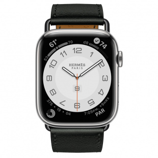 Apple Watch Series 7 Hermès // 45мм GPS + Cellular // Корпус из нержавеющей стали серебристого цвета, ремешок Single Tour Attelage цвета Noir