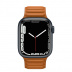 Apple Watch Series 7 // 45мм GPS // Корпус из алюминия цвета «тёмная ночь», кожаный браслет цвета «золотистая охра», размер ремешка S/M