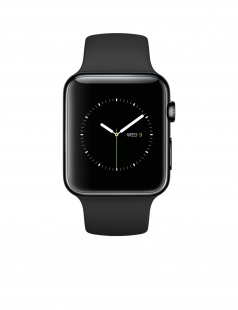 Apple Watch 42 мм, нержавеющая сталь цвета «чёрный космос», чёрный спортивный ремешок