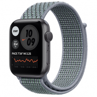 Apple Watch Series 6 // 44мм GPS // Корпус из алюминия цвета «серый космос», спортивный браслет Nike цвета «Дымчатый серый»