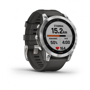 Мультиспортивные часы Garmin Fenix 7 (47mm) стальной серебристый корпус, графитовый силиконовый ремешок