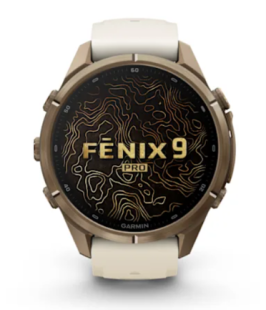 Мультиспортивные часы Garmin Fenix 9 Pro (43mm), титановый корпус Autumn Gold, бежевый силиконовый ремешок (Cream/French Gray)