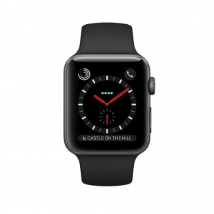 Apple Watch Series 3 // 42мм GPS + Cellular // Корпус из нержавеющей стали, спортивный ремешок черного цвета (MQK92)