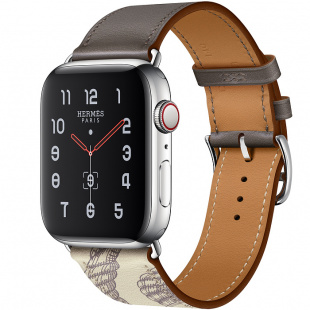 Apple Watch Series 5 Hermès // 44мм GPS + Cellular // Корпус из нержавеющей стали, ремешок Single Tour из кожи Swift цвета Étain/Béton