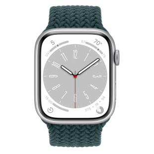 Apple Watch Series 8 // 41мм GPS // Корпус из алюминия серебристого цвета, плетёный монобраслет цвета "тропический лес"