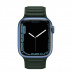 Apple Watch Series 7 // 45мм GPS // Корпус из алюминия синего цвета, кожаный браслет цвета «зелёная секвойя», размер ремешка M/L