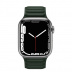 Apple Watch Series 7 // 41мм GPS + Cellular // Корпус из нержавеющей стали серебристого цвета, кожаный браслет цвета «зелёная секвойя», размер ремешка S/M