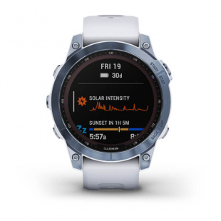 Мультиспортивные часы Garmin Fenix 7 (47mm) Sapphire Solar, титановый DLC корпус цвета "синий минерал", белый силиконовый ремешок