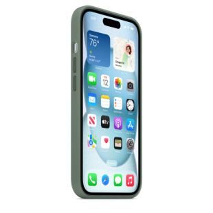 Силиконовый чехол MagSafe для iPhone 15 Plus, цвет "зеленый кипарис"