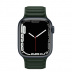Apple Watch Series 7 // 45мм GPS // Корпус из алюминия цвета «тёмная ночь», кожаный браслет цвета «зелёная секвойя», размер ремешка M/L