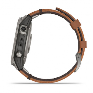 Мультиспортивные часы Garmin Fenix 7 (47mm) Sapphire Solar, серый титановый корпус, коричневый кожаный ремешок