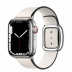 Apple Watch Series 7 // 41мм GPS + Cellular // Корпус из нержавеющей стали серебристого цвета, ремешок цвета «белый мел» с современной пряжкой (Modern Buckle), размер ремешка L