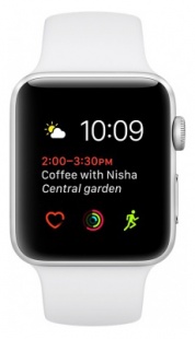 Apple Watch Series 1 38мм Корпус из серебристого алюминия, спортивный ремешок белого цвета (MNNG2)