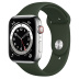 Apple Watch Series 6 // 44мм GPS + Cellular // Корпус из нержавеющей стали серебристого цвета, спортивный ремешок цвета «Кипрский зелёный»