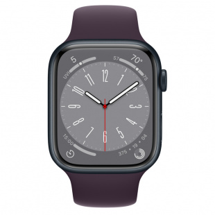 Apple Watch Series 8 // 45мм GPS + Cellular // Корпус из алюминия цвета "темная ночь", спортивный ремешок цвета "бузина"
