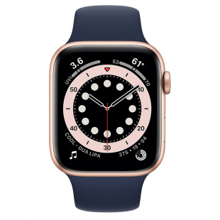 Apple Watch Series 6 // 44мм GPS // Корпус из алюминия золотого цвета, спортивный ремешок цвета «Тёмный ультрамарин»
