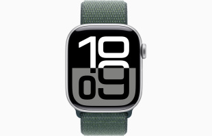 Apple Watch Series 10 // 46мм GPS // Корпус из алюминия серебристого цвета, спортивный браслет цвета "зеленое озеро"
