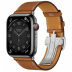 Apple Watch Series 7 Hermès // 45мм GPS + Cellular // Корпус из нержавеющей стали цвета «черный космос», ремешок Single Tour цвета Fauve с раскладывающейся застёжкой (Deployment Buckle)