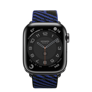Apple Watch Series 7 Hermès // 45мм GPS + Cellular // Корпус из нержавеющей стали цвета «черный космос», ремешок Hermès Simple Tour Jumping цвета Noir/Bleu Saphir