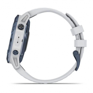 Мультиспортивные часы Garmin Fenix 6 Pro (47mm) Solar, стальной корпус цвета "синий минерал", белый силиконовый ремешок