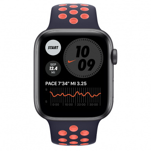 Apple Watch SE // 40мм GPS // Корпус из алюминия цвета «серый космос», спортивный ремешок Nike цвета «Полночный синий/манго» (2020)