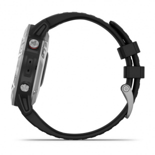 Мультиспортивные часы Garmin Fenix 6 (47mm) стальной серебристый корпус, черный силиконовый ремешок