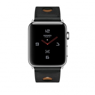 Apple Watch Series 3 Hermès // 42мм GPS + Cellular // Корпус из нержавеющей стали, ремешок из кожи Noir Rallye черного цвета (MQLU2)