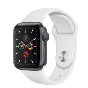 Apple Watch Series 5 // 40мм GPS + Cellular // Корпус из алюминия цвета «серый космос», спортивный ремешок белого цвета