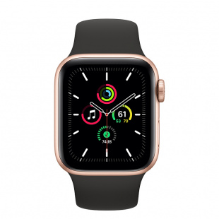 Apple Watch SE // 44мм GPS // Корпус из алюминия золотого цвета, спортивный ремешок цвета «Тёмная ночь» (2020)