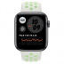 Apple Watch SE // 44мм GPS + Cellular // Корпус из алюминия цвета «серый космос», спортивный ремешок Nike цвета «Еловая дымка/пастельный зелёный» (2020)