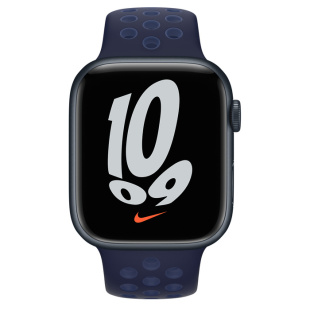 Apple Watch Series 7 // 41мм GPS + Cellular // Корпус из алюминия цвета «тёмная ночь», спортивный ремешок Nike цвета «ночной ультрамарин/мистический ультрамарин»