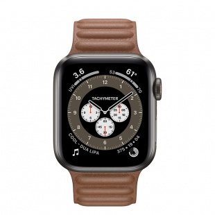Apple Watch Series 6 // 40мм GPS + Cellular // Корпус из титана цвета «черный космос», кожаный браслет золотисто-коричневого цвета, размер ремешка M/L
