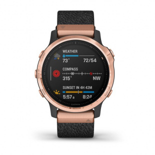 Мультиспортивные часы Garmin Fenix 6S (42mm) Sapphire, стальной корпус цвета "розовое золото", черный нейлоновый ремешок