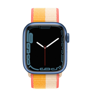 Apple Watch Series 7 // 41мм GPS // Корпус из алюминия синего цвета, спортивный браслет цвета «спелый маис/белый»