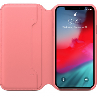 Кожаный чехол Folio для iPhone X / Xs, цвет «розовый пион», оригинальный Apple