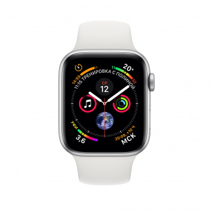 Apple Watch Series 4 // 40мм GPS // Корпус из алюминия серебристого цвета, спортивный ремешок белого цвета (MU642)