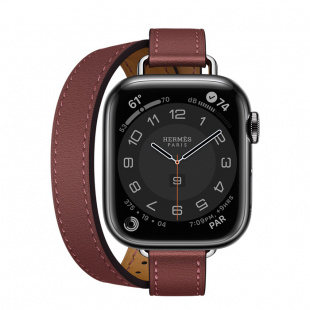 Apple Watch Series 7 Hermès // 41мм GPS + Cellular // Корпус из нержавеющей стали цвета «черный космос», ремешок Double Tour Attelage цвета Rouge H