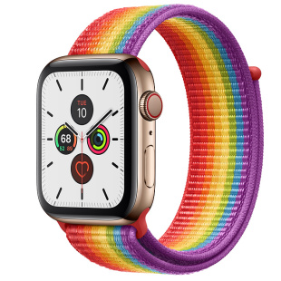 Apple Watch Series 5 // 40мм GPS + Cellular // Корпус из нержавеющей стали золотого цвета, спортивный браслет радужного цвета
