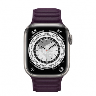 Apple Watch Series 7 // 41мм GPS + Cellular // Корпус из титана, кожаный браслет цвета «тёмная вишня», размер ремешка M/L
