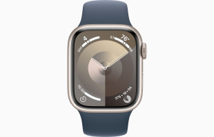 Apple Watch Series 9 // 45мм GPS // Корпус из алюминия цвета "сияющая звезда", спортивный ремешок цвета "штормовой синий"
