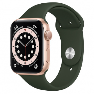 Apple Watch Series 6 // 40мм GPS // Корпус из алюминия золотого цвета, спортивный ремешок цвета «Кипрский зелёный»
