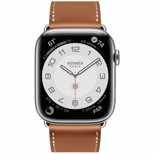 Apple Watch Series 7 Hermès // 41мм GPS + Cellular // Корпус из нержавеющей стали серебристого цвета, ремешок Single Tour цвета Gold