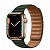 Купить Apple Watch Series 7 // 41мм GPS + Cellular // Корпус из нержавеющей стали золотого цвета, кожаный браслет цвета «зелёная секвойя», размер ремешка M/L
